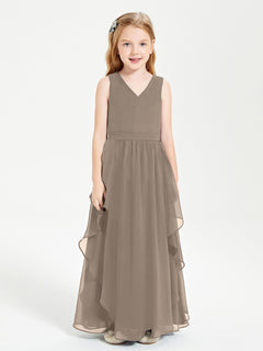 Boho Sleeveless Junior Chiffon Bridesmaids Gown Taupe