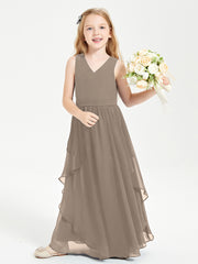 Boho Sleeveless Junior Chiffon Bridesmaids Gown Taupe