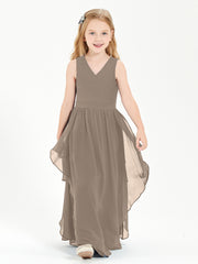 Boho Sleeveless Junior Chiffon Bridesmaids Gown Taupe