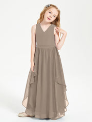 Boho Sleeveless Junior Chiffon Bridesmaids Gown Taupe