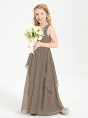 Boho Sleeveless Junior Chiffon Bridesmaids Gown Taupe