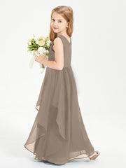 Boho Sleeveless Junior Chiffon Bridesmaids Gown Taupe
