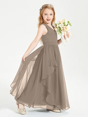 Boho Sleeveless Junior Chiffon Bridesmaids Gown Taupe