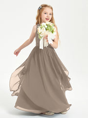 Boho Sleeveless Junior Chiffon Bridesmaids Gown Taupe