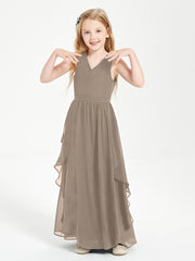 Boho Sleeveless Junior Chiffon Bridesmaids Gown Taupe