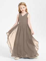 Boho Sleeveless Junior Chiffon Bridesmaids Gown Taupe