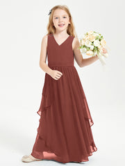 Boho Sleeveless Junior Chiffon Bridesmaids Gown Terracotta