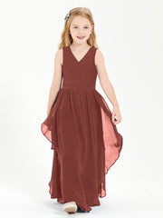 Boho Sleeveless Junior Chiffon Bridesmaids Gown Terracotta