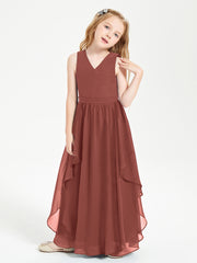 Boho Sleeveless Junior Chiffon Bridesmaids Gown Terracotta