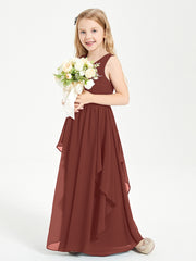 Boho Sleeveless Junior Chiffon Bridesmaids Gown Terracotta