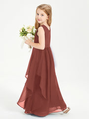 Boho Sleeveless Junior Chiffon Bridesmaids Gown Terracotta