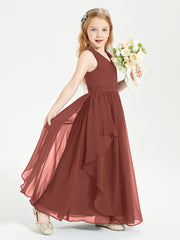 Boho Sleeveless Junior Chiffon Bridesmaids Gown Terracotta