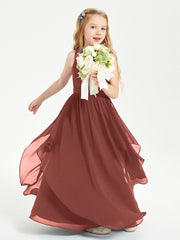 Boho Sleeveless Junior Chiffon Bridesmaids Gown Terracotta