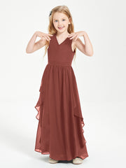Boho Sleeveless Junior Chiffon Bridesmaids Gown Terracotta