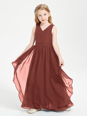 Boho Sleeveless Junior Chiffon Bridesmaids Gown Terracotta