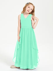 Boho Sleeveless Junior Chiffon Bridesmaids Gown Turquoise