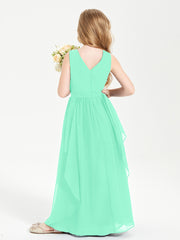 Boho Sleeveless Junior Chiffon Bridesmaids Gown Turquoise