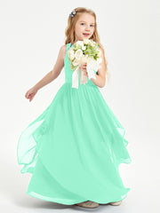 Boho Sleeveless Junior Chiffon Bridesmaids Gown Turquoise
