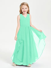 Boho Sleeveless Junior Chiffon Bridesmaids Gown Turquoise