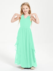 Boho Sleeveless Junior Chiffon Bridesmaids Gown Turquoise