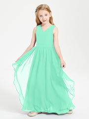 Boho Sleeveless Junior Chiffon Bridesmaids Gown Turquoise