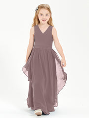 Boho Sleeveless Junior Chiffon Bridesmaids Gown Vintage Mauve