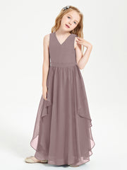 Boho Sleeveless Junior Chiffon Bridesmaids Gown Vintage Mauve
