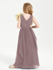 Boho Sleeveless Junior Chiffon Bridesmaids Gown Vintage Mauve