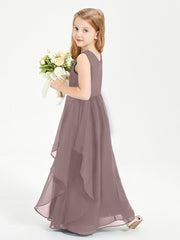 Boho Sleeveless Junior Chiffon Bridesmaids Gown Vintage Mauve