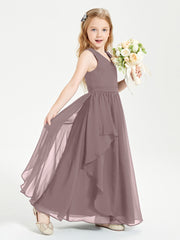 Boho Sleeveless Junior Chiffon Bridesmaids Gown Vintage Mauve
