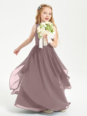 Boho Sleeveless Junior Chiffon Bridesmaids Gown Vintage Mauve