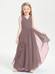 Boho Sleeveless Junior Chiffon Bridesmaids Gown Vintage Mauve