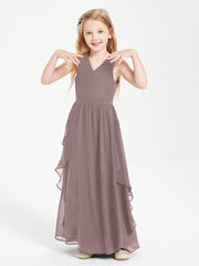 Boho Sleeveless Junior Chiffon Bridesmaids Gown Vintage Mauve