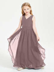 Boho Sleeveless Junior Chiffon Bridesmaids Gown Vintage Mauve