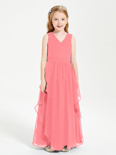 Boho Sleeveless Junior Chiffon Bridesmaids Gown Watermelon