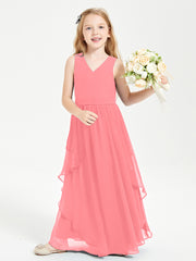 Boho Sleeveless Junior Chiffon Bridesmaids Gown Watermelon