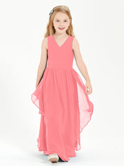 Boho Sleeveless Junior Chiffon Bridesmaids Gown Watermelon