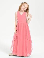 Boho Sleeveless Junior Chiffon Bridesmaids Gown Watermelon
