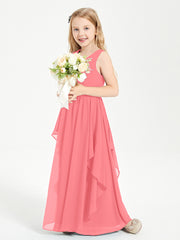 Boho Sleeveless Junior Chiffon Bridesmaids Gown Watermelon