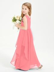 Boho Sleeveless Junior Chiffon Bridesmaids Gown Watermelon