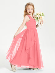 Boho Sleeveless Junior Chiffon Bridesmaids Gown Watermelon