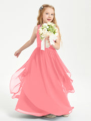 Boho Sleeveless Junior Chiffon Bridesmaids Gown Watermelon