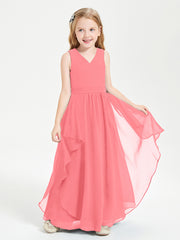 Boho Sleeveless Junior Chiffon Bridesmaids Gown Watermelon