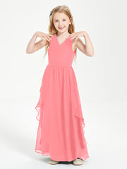 Boho Sleeveless Junior Chiffon Bridesmaids Gown Watermelon