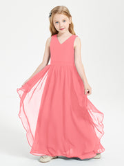 Boho Sleeveless Junior Chiffon Bridesmaids Gown Watermelon