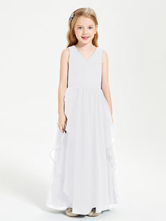 Boho Sleeveless Junior Chiffon Bridesmaids Gown White