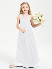 Boho Sleeveless Junior Chiffon Bridesmaids Gown White