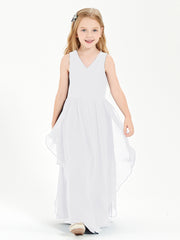 Boho Sleeveless Junior Chiffon Bridesmaids Gown White
