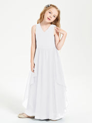 Boho Sleeveless Junior Chiffon Bridesmaids Gown White