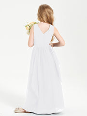 Boho Sleeveless Junior Chiffon Bridesmaids Gown White